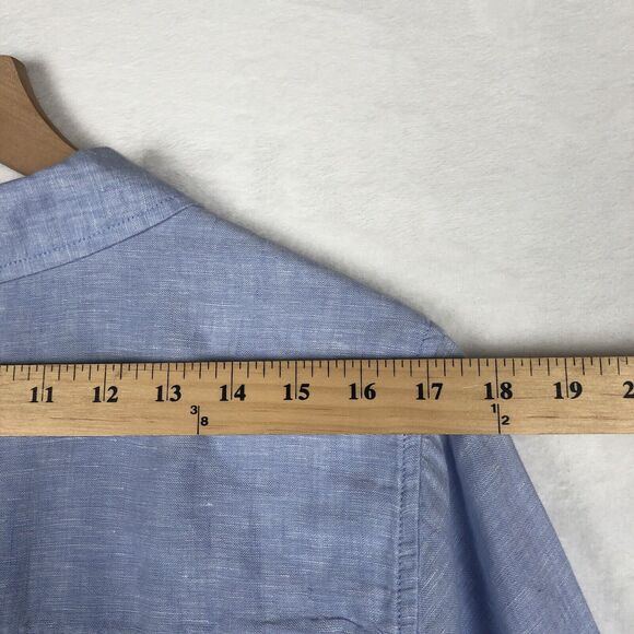 SIGRID OLSEN 100% Linen Tunic Top Sz 1X Blue Roll Tab 1/2 Button Loop Lagenlook - Picture 10 of 11